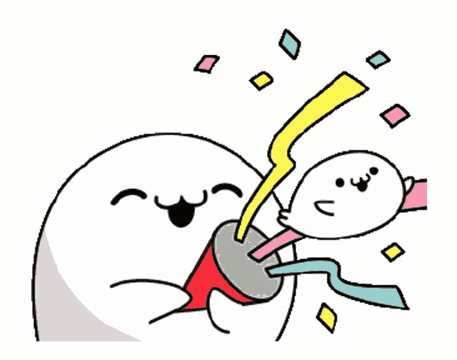 a cartoon drawing of a seal with confetti coming out of it