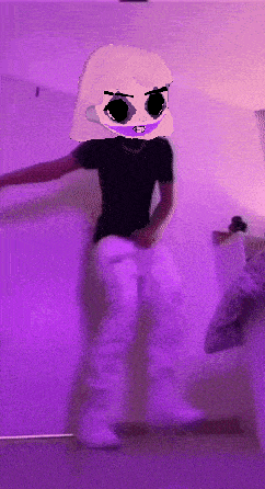 a pixelated image of a person with a cartoon face on their head