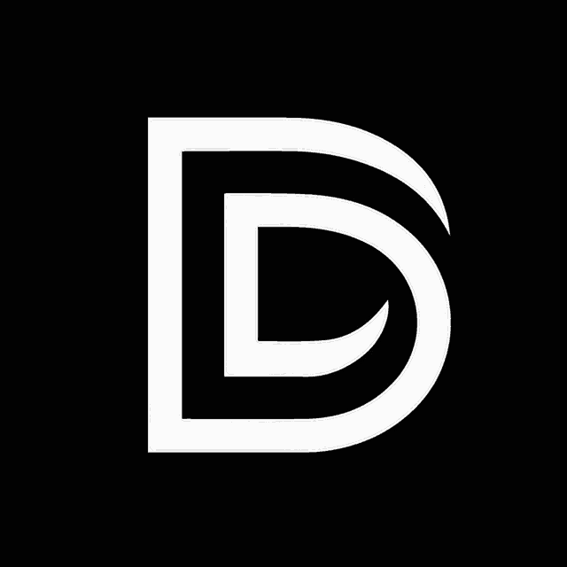 a black background with a white letter d