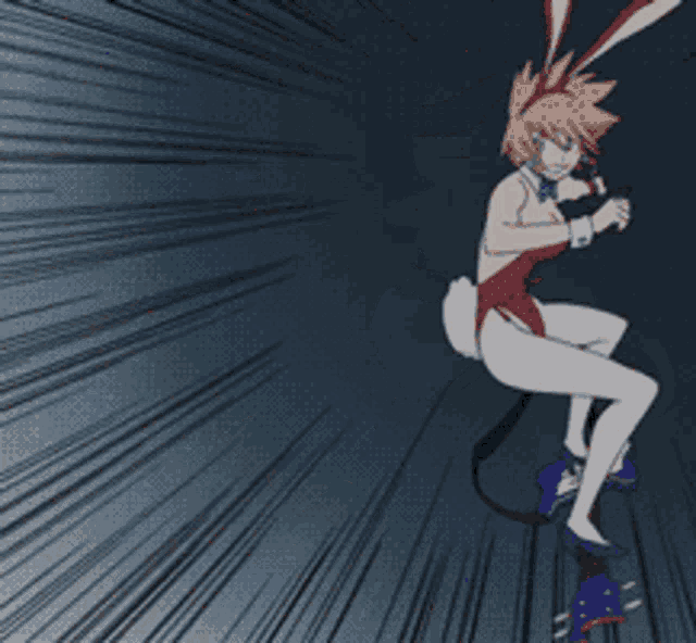 a girl in a bunny costume is riding a scooter