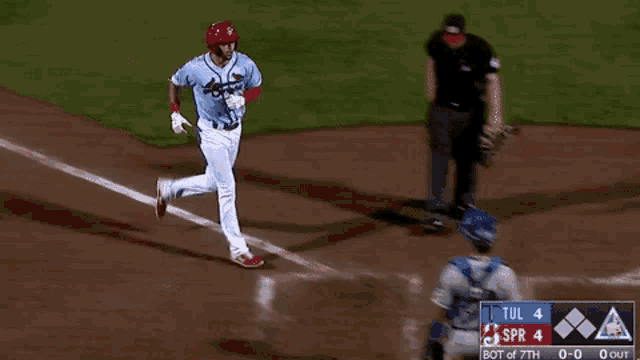 a baseball game is being played with tul 4 and spr 4