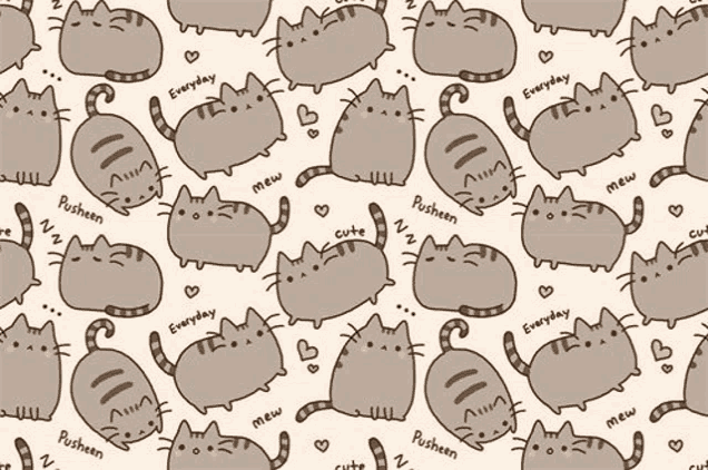a pattern of pusheen cats with hearts and the words " everyday "