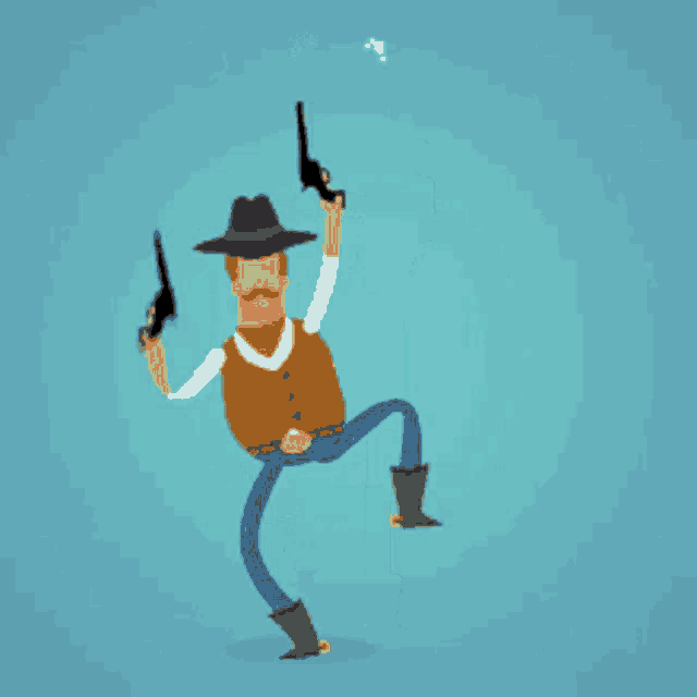 a cartoon of a cowboy with two guns in his hands
