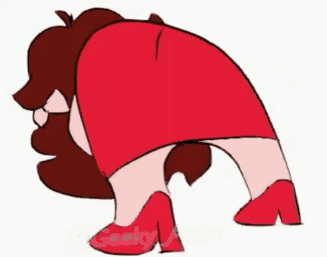 a cartoon of a woman in a red dress and red heels