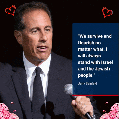 a man in a suit and tie is holding a microphone with a quote from jerry seinfeld