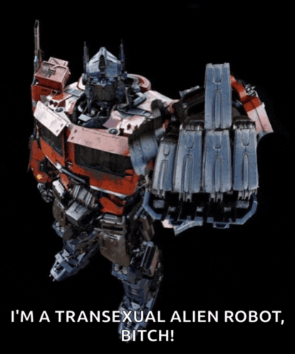 a picture of a robot with the words i 'm a transsexual alien robot bitch