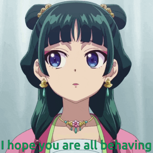 a picture of a girl with the words " i hope you are all behaving "