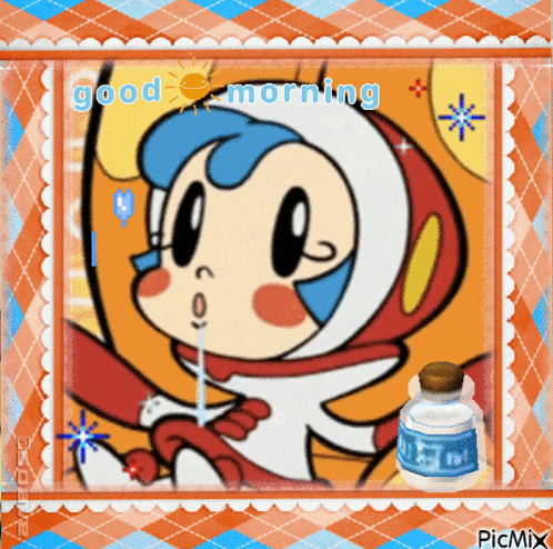 a picture of a cartoon character with the words good morning