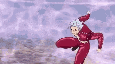 ban from the seven deadly sins is flying through the air with a sword in his hand .