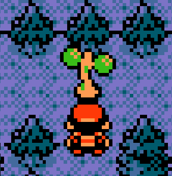 a pixel art drawing of a person with a tree growing out of their head