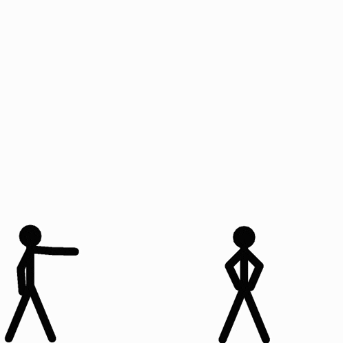 two stick figures are standing next to each other