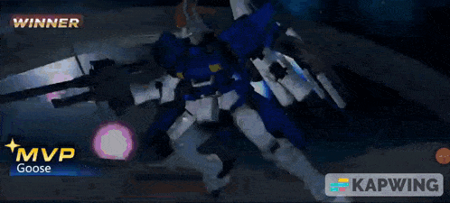 a video game screen shows a robot named goose winning