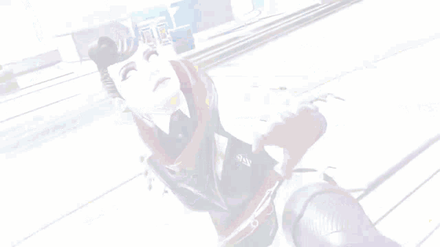 a woman is laying on a staircase in a video game while looking up .