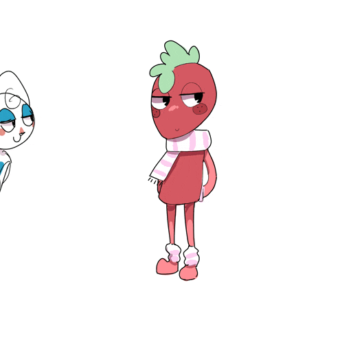 a drawing of a rabbit and a strawberry with a scarf around their necks
