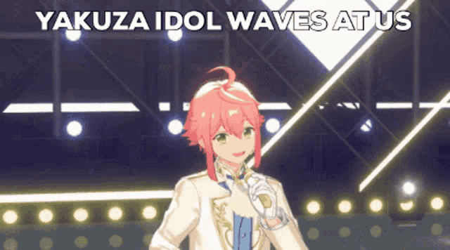a yakuza idol waves at us poster with a cartoon character