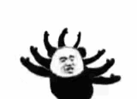 a black and white drawing of a panda bear with horns and a face .