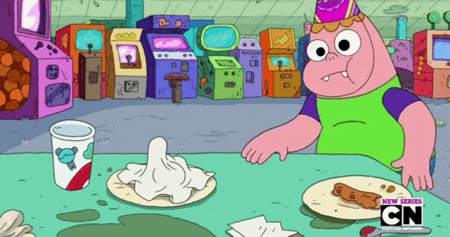 a cartoon character from the new series cn is sitting at a table