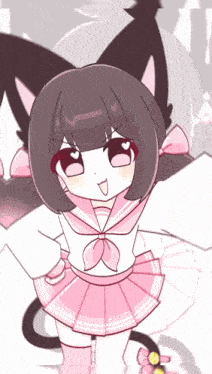 a drawing of a girl in a pink and white outfit