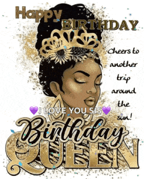 a birthday card with a woman wearing a crown on her head .