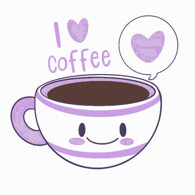 a cartoon of a cup of coffee with the words i love coffee above it