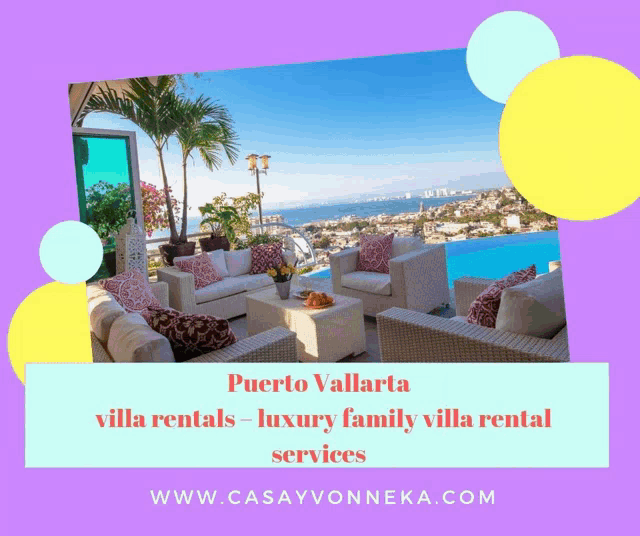 an advertisement for puerto vallarta villa rentals