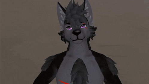 a 3d rendering of a wolf with a red paw print