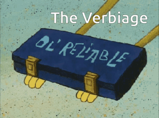 a cartoon illustration of a blue box that says " the verbaige "
