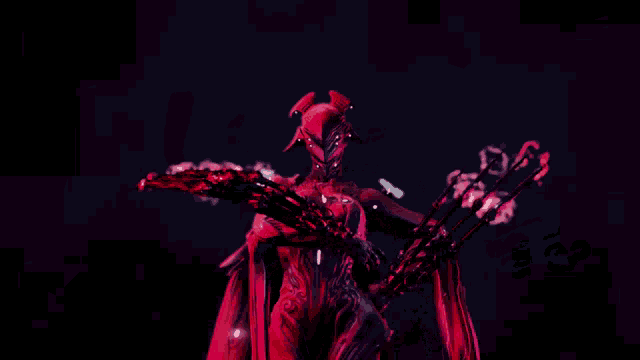 a painting of a woman in a dark room with red lights