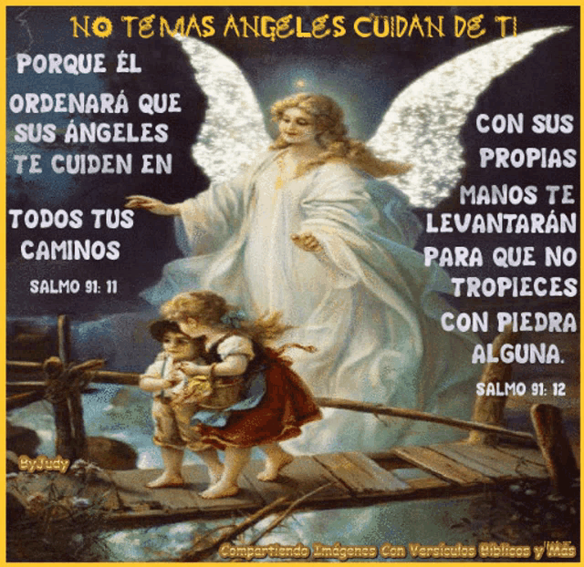 a painting of an angel with a quote from salmo 91
