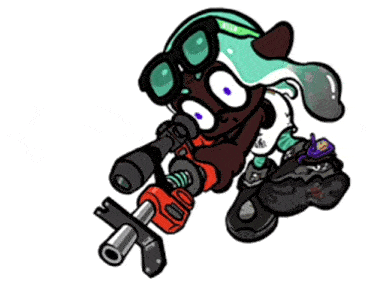 a cartoon character is holding a gun and wearing a helmet and goggles