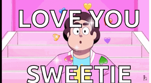 a cartoon character says love you sweetie with hearts coming out of his eyes