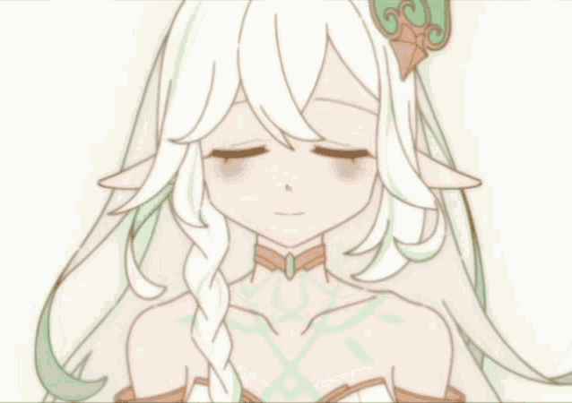 a drawing of a girl with white and green hair