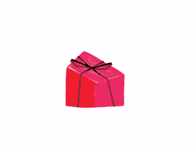 a drawing of a red gift box with a black bow