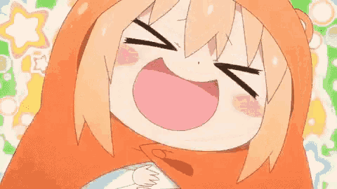 a close up of a cartoon girl laughing with her eyes closed and her mouth open .