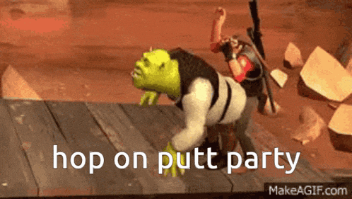 shrek is riding on the back of a team fortress 2 soldier .