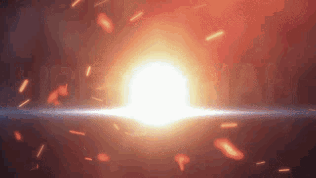 the sun is shining brightly in the dark and there is a lot of sparks flying around it .