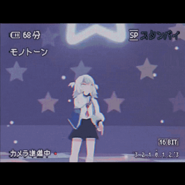 a video of a girl with a microphone is being recorded in a video game