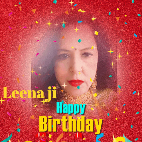 a picture of a woman with the words leenaji happy birthday above her