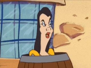 a cartoon character is sitting in a barrel