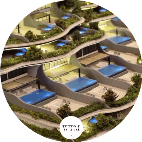a model of a building with the word wtm on it