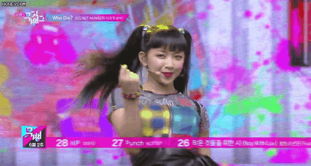 a girl in a ponytail is making a heart with her hand
