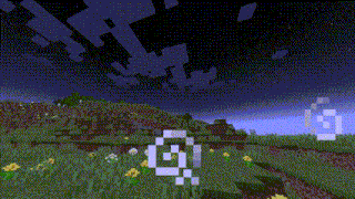 a screenshot of a video game shows a field of flowers