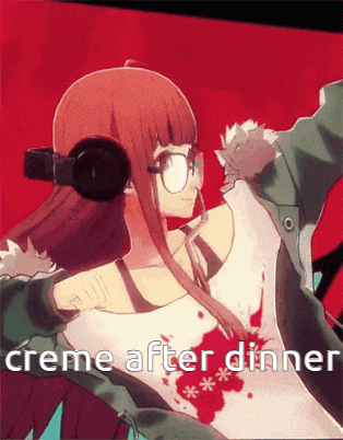 a picture of a girl with headphones and the words " creme after dinner " on the bottom