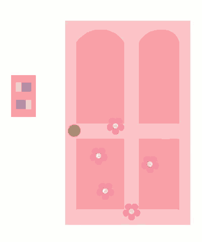 sulley from monsters inc peeking out of a pink door