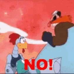 a cartoon of a rooster smoking a cigarette with the word no in red letters