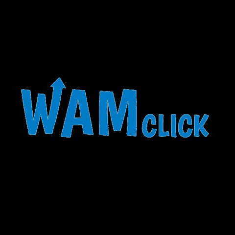 a blue logo for a company called wam click marketing digital
