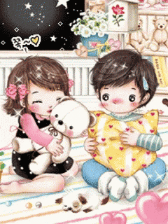 a girl holding a teddy bear and a boy holding a pillow