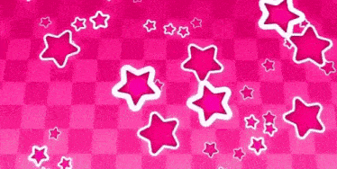 a bunch of pink stars are falling on a pink checkered background