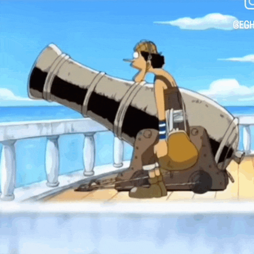 a cartoon character is looking through a telescope on a balcony