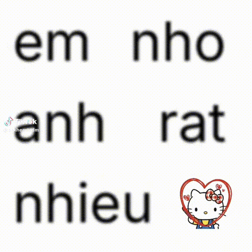 a picture of a hello kitty with the words em nho anh rat nhieu